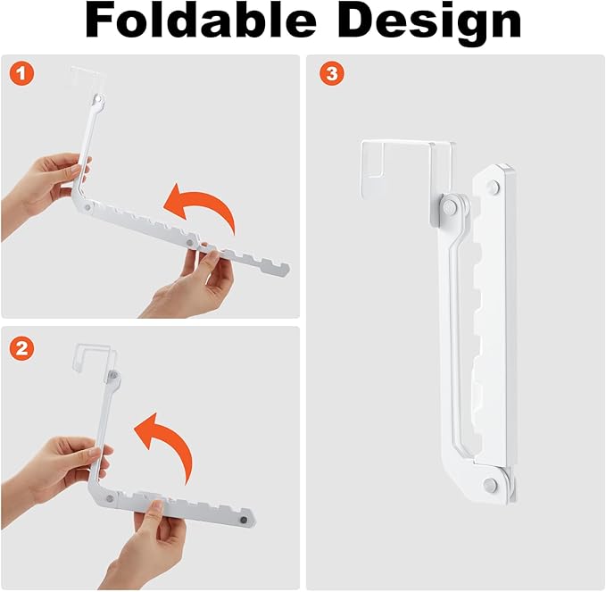 YAZYBHA Over The Door Hooks Hangers, 1 Pack Extend Foldable Over The Door Drying Rack for Laundry, Overdoor Hanger Hook with 6 Groves + 5 Ertra Groves for Towel, Coat, White