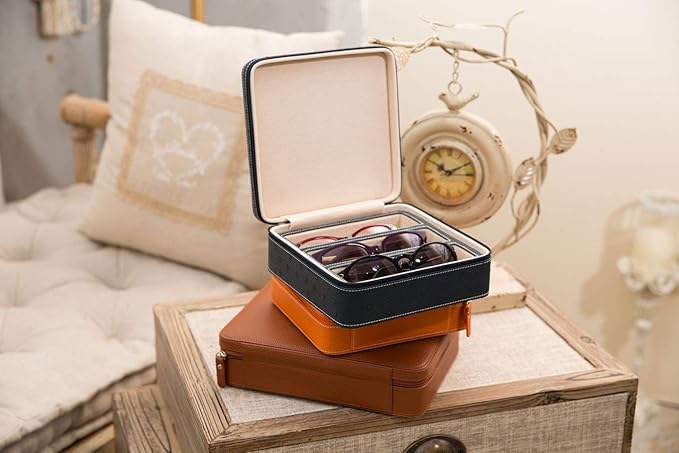 Beaufort 3 Slots PU Leather Eyeglasses Storage Box Sunglasses Box Jewelry Display Case Watch Box for Women Men