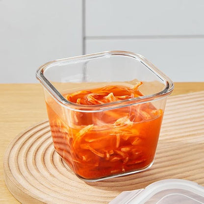 4 Cup Square Glass Food Storage Container with Lids, Square Glass Soup Container with Airtight Lids, 32 OZ Food Prep Bowls for Leftovers, Salad, Microwave、Fridge、Dishwasher Safe (4 Pack)