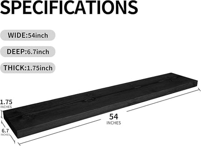 BGMG Wood Floating Shelves for Wall 54 inch Set of 2,Black Floating Shelves,Solid Wood Wall Mount Shelves for Bathroom Living Room Bedroom Kitchen Farmhouse -54x 6.7 x1.75 inch
