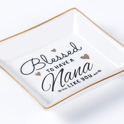 Piudee Nana Gifts, Gift for Nana Jewelry Dish -Blessed to have a nana like you Ring Trinket Dish, Nana Birthday Christmas Mother's Day Gifts, Nana Grandma Gifts from Grandkids Granddaughter