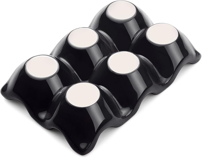 Flexzion Porcelain Egg Crate - 6-Egg Capacity Ceramic Egg Tray, Half Dozen Egg Holder for Fridge, Countertop Display - Black Decorative Serving Dish and Storage Organizer, 2 Pack
