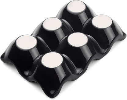 Flexzion Porcelain Egg Crate - 6-Egg Capacity Ceramic Egg Tray, Half Dozen Egg Holder for Fridge, Countertop Display - Black Decorative Serving Dish and Storage Organizer, 2 Pack