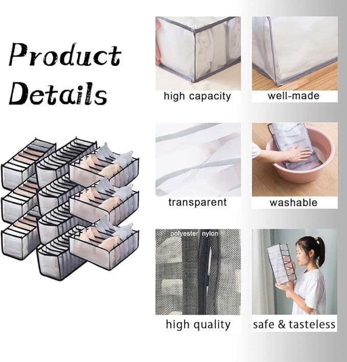 HSLFUAI 10 Pack Wardrobe Clothes Organizer for Bra, Underwear, Sock, Tie Transparent Mesh Drawer Clothes Storage, Women Underwear Storage Compartment Box