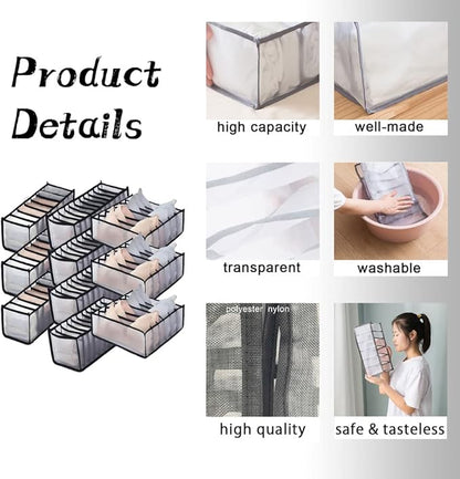 HSLFUAI 10 Pack Wardrobe Clothes Organizer for Bra, Underwear, Sock, Tie Transparent Mesh Drawer Clothes Storage, Women Underwear Storage Compartment Box