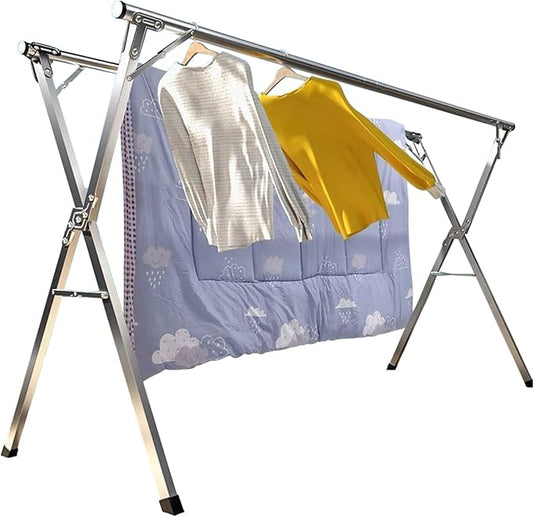 Extendable Clothes Drying Rack - Foldable Double Rod (135-200cm), 30 Hooks, Thickened Steel, Stable for Balcony/Bedroom/Outdoor，Drying Rack Clothing，Clothes Rack，Garment Rack，Double Rod Clothing Rack