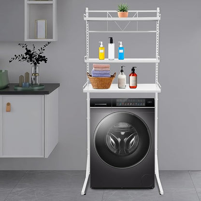 Eapmic Over The Washer and Dryer Storage Shelves, Laundry Room Standing Shelf, 3 Tier Expandable Washer and Dryer Rack with Adjustable Height, Over Toilet Washing Machine Width Within 25.2" (White)