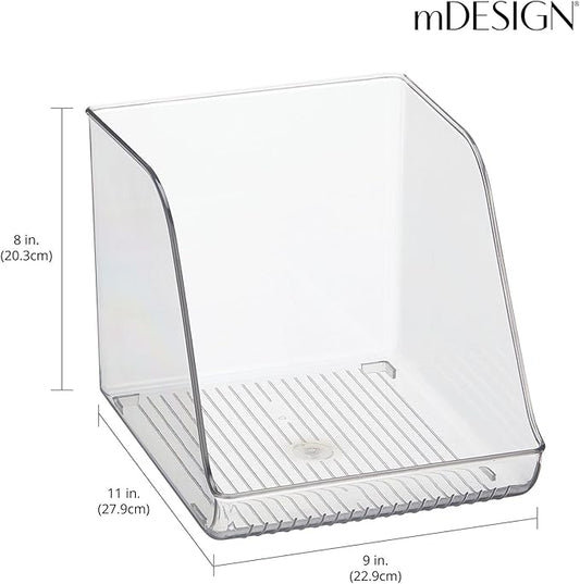 mDesign Tall Plastic Water Bottle Stackable Storage Organization Bin with Open Front for Kitchen Refrigerator, Freezer, Pantry, Holds 12 Bottled Drinks/Beverages, Ligne Collection, Clear