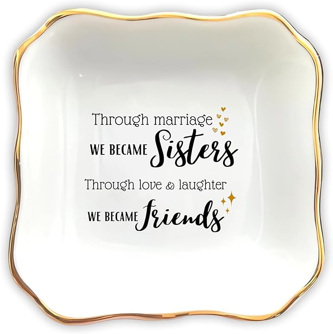 HatafaFurni Gifts for Sister In Law - Through Marriage We Became Sisters - Wedding Gifts, Christmas, Thanksgiving, Birthday Gift for Sister-in-law - Jewelry Dish, Ceramic Ring Dish, white, mil01