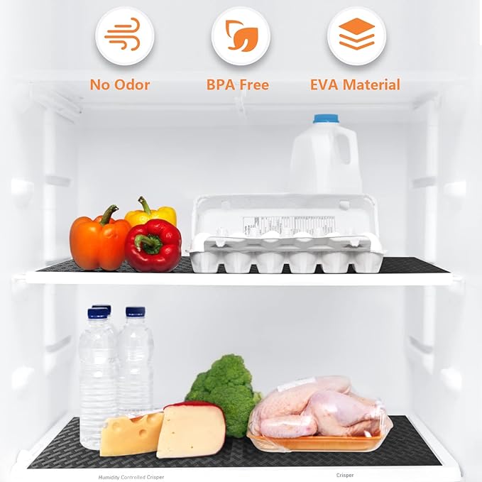 Shelf Liners for Kitchen Cabinets Refrigerator Liners Waterproof & Oil-Proof Kitchen Cupboard Liner Non-Slip Drawer Mats EVA Material Non Adhesive Fridge Liner for Shelves - Black 23.6 x 157.4 Inches