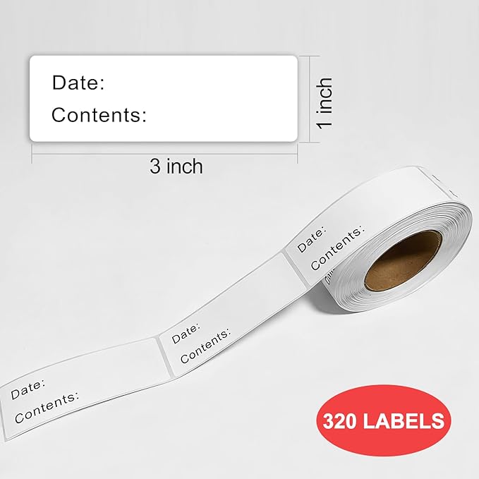 320Pcs Removable Freezer Labels, 1 x 3 in Food Labels to Write on Food Storage Stickers Date Label, Waterproof Oil Resistant Canning Jar Labels Freezer Paper Label, Clean Leaves No Residue