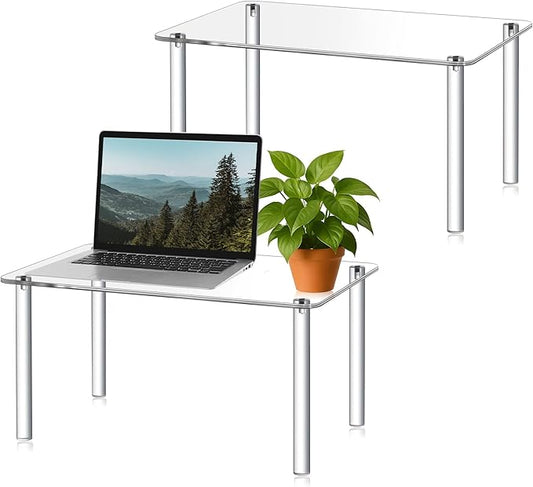 2 Pcs 17 Inch Extra Large Acrylic Risers Display Stands Rectangular 4-leg Acrylic Plant Stand, 6mm Thick Clear Shelf Riser Display Stands for Decor Collectibles Figures and Item Photography