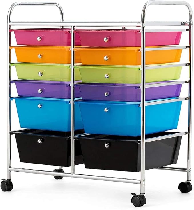 ARLIME 12-Drawer Rolling Storage Cart, 12 Drawer Organizer Trolley, Scrapbook Paper Organizer, Suitable for Office and School, Rolling Office Storage Tools