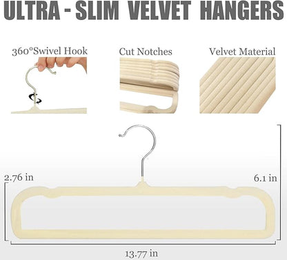 Velvet Pants Hangers 20 Pack,Premium Non Slip Velvet Hangers,Thin Space Saving Slim Clothes Hangers with 360° Swivel Hook,13.77inch