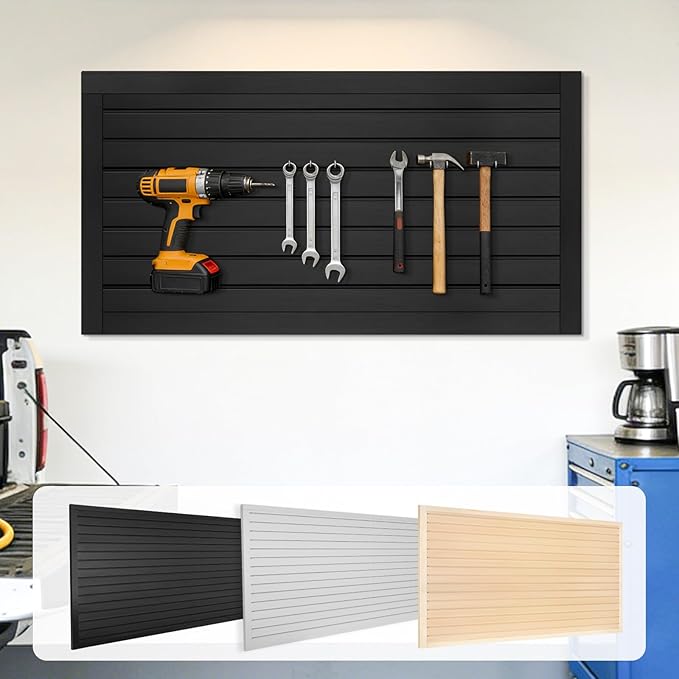 [4x2 Ft²] PVC Slat Wall Paneling, Adjustable Slatwall Panels with Coupling Structure, Slatted Wall Panel System with Customizable Storage Options, DIY Cutting & Easy-to-Install Slatwall Board Shelves