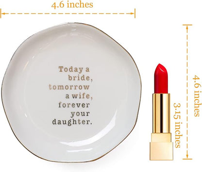 VINCOMIC Mother of Bride Ring Dish,Weeding Gifts for Mom from Daughter-Jewelry Dish Tray-Ceramic White