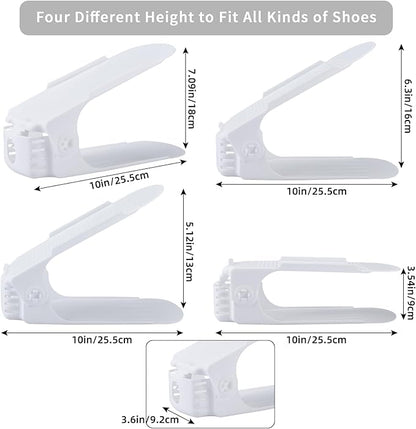HOMOKUS Shoe Slots Organizer for Closet Organization, 20 Pack Adjustable Shoe Stacker Space Saver,Double Layer Shoe Rack Organizer Holder with 4 Different Height (White)