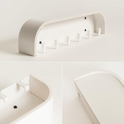 Kazai.® Key Holder 'Toke' | Minimalist Key Hook Design from Berlin | Modern Key Holder Wall Mount with Wooden Shelf | Key Rack for Wall as Entryway Organizer | White