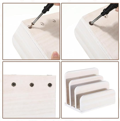 Wooden Mail Holder 3 Slots Mail Organizer for Desk Wood File Paper Letter Sorter for Letter Envelope Filing Cell Phone Document Storage, Organizer Tray for Office and Home (White)
