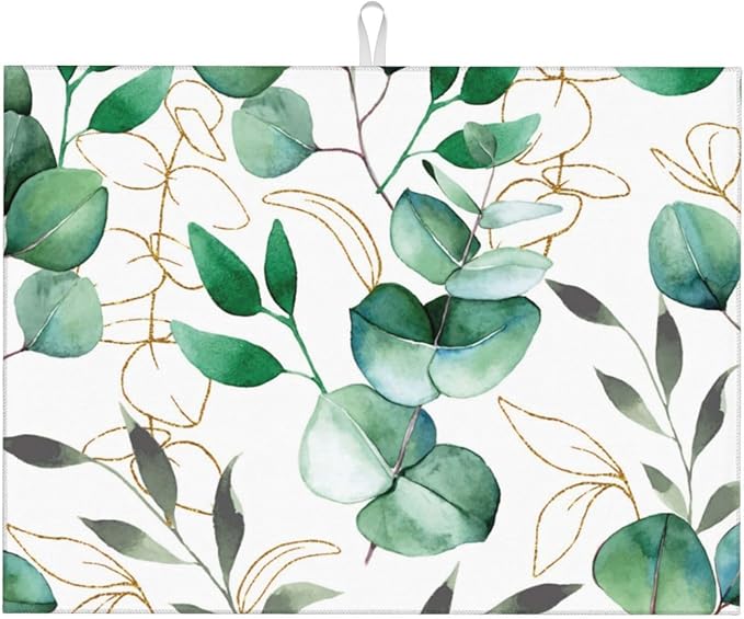 Green Leaves Dish Drying Mat 18x24 For Kitchen Counter Absorbent Microfiber Dishes Pad Dish Drainer Rack Mats Fast Dry Kitchen Accessories