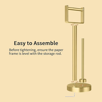 YUMORE Toilet Paper Holder Stand with Storage, Bathroom Weighted Base Floor Toilet Paper Roll Holder Free Standing for 3 Rolls, Gold