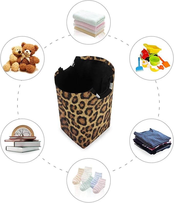 Laundry Hamper Basket Leopard Texture Golden Storage Basket Collapsible Clothes Hamper with Handle Decorative Organizer Bins Basket for Living Room Toys Pillows Clothes