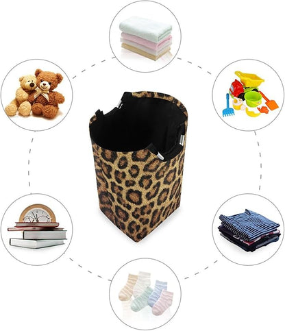 Laundry Hamper Basket Leopard Texture Golden Storage Basket Collapsible Clothes Hamper with Handle Decorative Organizer Bins Basket for Living Room Toys Pillows Clothes