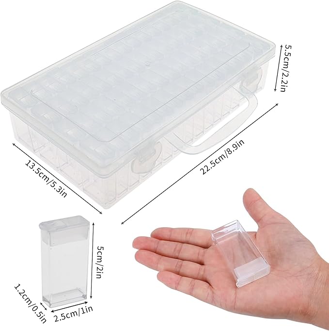 SGHUO 64 Grid Diamond Painting Storage Containers Diamond Art Accessories Tool Box Craft Storage with Adjustable Dividers for Beads, Art DIY, Crafts, Jewelry, Plastic Organizer with Label Stickers
