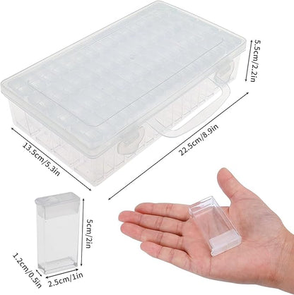 SGHUO 64 Grid Diamond Painting Storage Containers Diamond Art Accessories Tool Box Craft Storage with Adjustable Dividers for Beads, Art DIY, Crafts, Jewelry, Plastic Organizer with Label Stickers