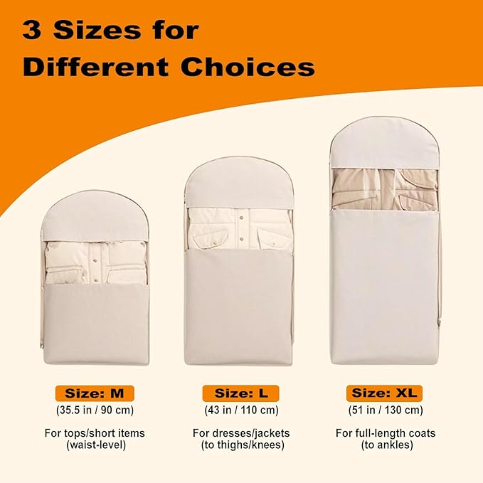 Space Saving Hanging Garment Bag with Self Compression Zipper, 2025 New Large Capacity Long Hanging Clothes Compression,Thick Satin Fabric Dust Cover Clothes Suit Bags for Coats, Down,Dress(Beige,XL)
