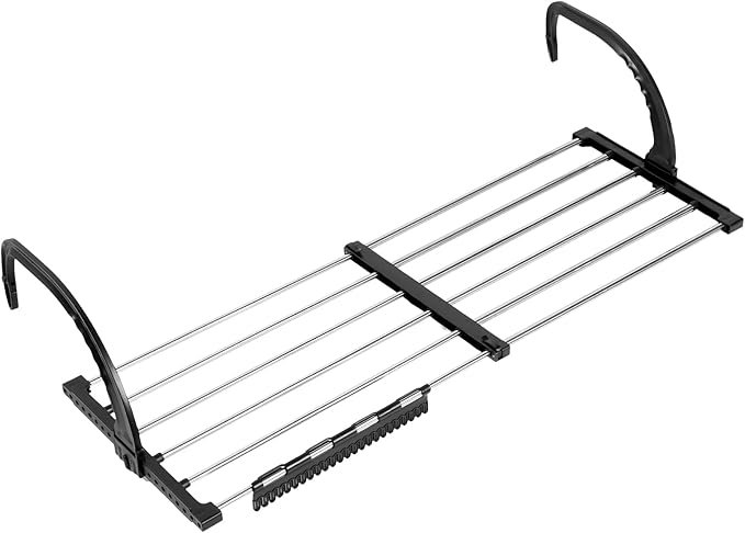 Portable Clothes Drying Rack for Balcony,Foldable Railings Windowsill, Retractable Radiator Clothes Airer,29"x13" Folding Towel Rack Indoor Outdoor Travel Laundry Rack with Clips (A-35"x13")