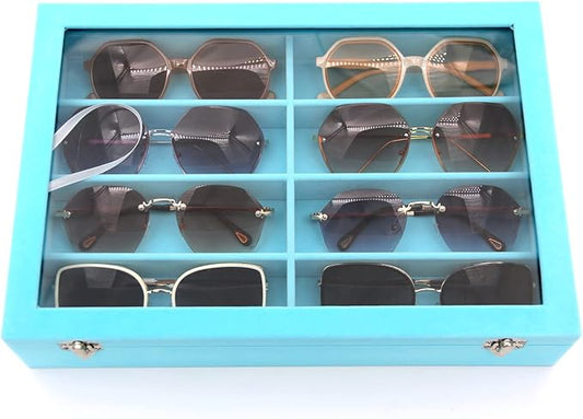 KLOUD City Velvet Sunglasses Organizer, Glasses Storage Box Sunglasses Storage Holder Box,Glasses Display Case with 8 Slots