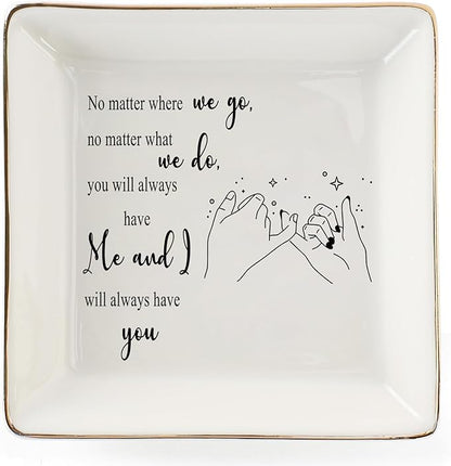 HOME SMILE Long Distance Friendship Gifts- Bestie Gifts for Women Ring Dish Jewelry Tray-Gifts for Friends Sister Birthday Going Away Galentine's Day
