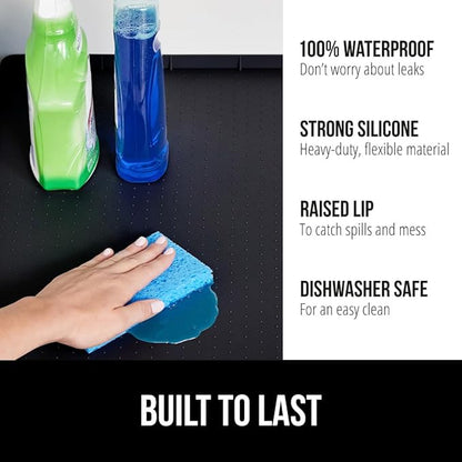 GORILLA GRIP Waterproof Silicone Under Sink Mat with Raised Lip for Kitchen and Bathroom, 34 x 22 in, Cabinet Shelf Liner Stay in Place Mats Dishwasher Safe Drawer Liner, Organizer Tray, Black