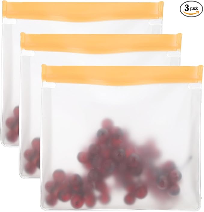 PATIKIL 11"x2"x7.9" Reusable Freezer Bag, 3 Pcs Leakproof Zip Food Storage Stand Up Bags Fridge Snack Vegetable Fruit Ice Container for Long-Lasting Freshness, Orange