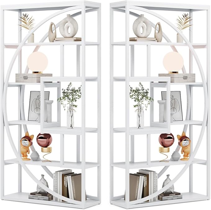 Tribesigns Bookshelf, Modern 5-Tier Etagere Bookcase, 70.8" Tall Bookshelf with 8 Storage Shelf, Book Shelf Display Tack Shelving Unit for Home Office (White, 2PC)