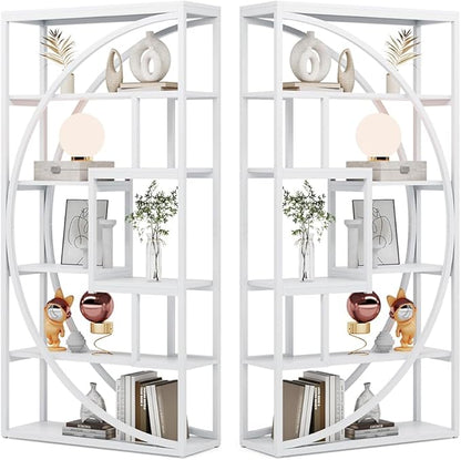 Tribesigns Bookshelf, Modern 5-Tier Etagere Bookcase, 70.8" Tall Bookshelf with 8 Storage Shelf, Book Shelf Display Tack Shelving Unit for Home Office (White, 2PC)