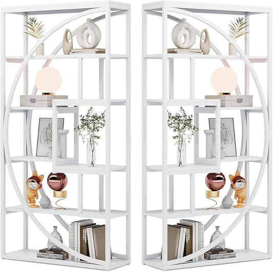 Tribesigns Bookshelf, Modern 5-Tier Etagere Bookcase, 70.8" Tall Bookshelf with 8 Storage Shelf, Book Shelf Display Tack Shelving Unit for Home Office (White, 2PC)