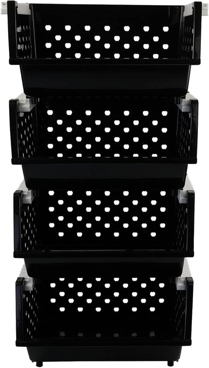 Jekiyo 4 Packs Large Stackable Storage Bins, Plastic Stacking Basket, Black