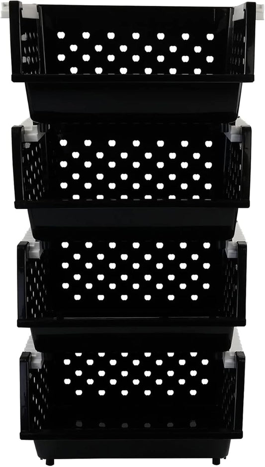 Jekiyo 4 Packs Large Stackable Storage Bins, Plastic Stacking Basket, Black