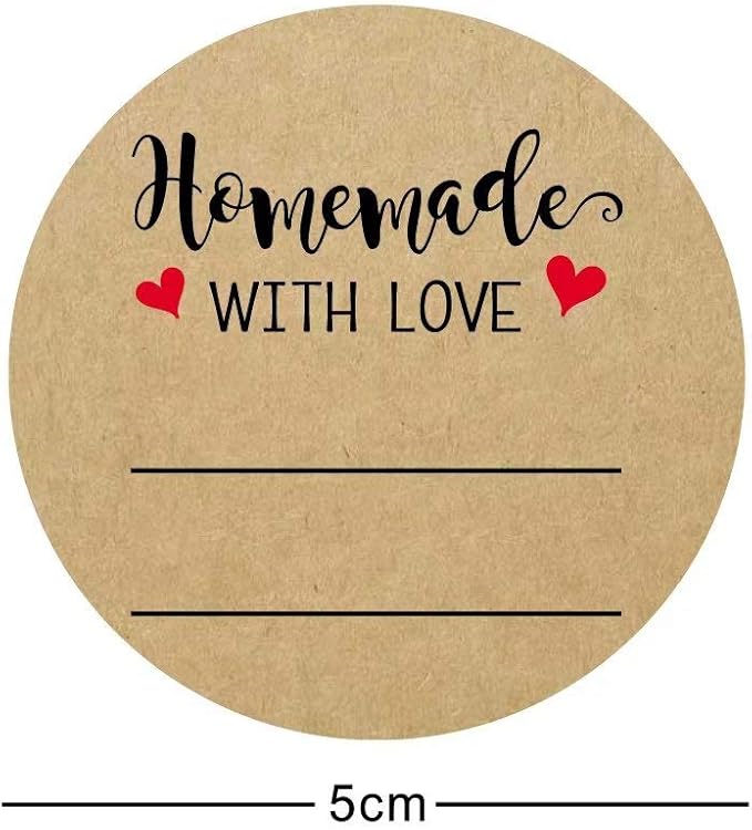 2 Inch Homemade with Love Sticker with Lines for Writing (500 Labels per roll) Brown Kraft Stickers for Canning Labels Jar, Store Owners, Crafts, Organizing, Gift, Price Tags, Envelop Seal