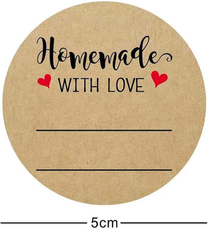 2 Inch Homemade with Love Sticker with Lines for Writing (500 Labels per roll) Brown Kraft Stickers for Canning Labels Jar, Store Owners, Crafts, Organizing, Gift, Price Tags, Envelop Seal