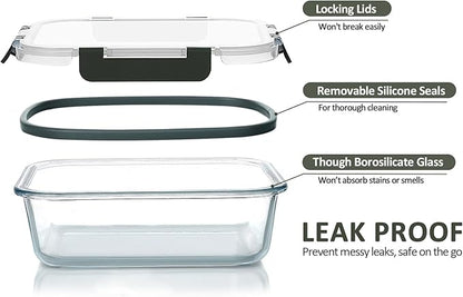 M MCIRCO 24-Piece Glass Food Storage Containers with Upgraded Snap Locking Lids,Glass Meal Prep Containers Set - Airtight Lunch Containers, Microwave, Oven, Freezer and Dishwasher