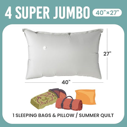 TAILI Fabric Vacuum Storage Bags 4 Pack, Vacuum Seal Bags (40W x 27L inch), Outdoor Space Saver for Camping, Bedding and Clothing, Waterproof, Wearproof, Punctureproof