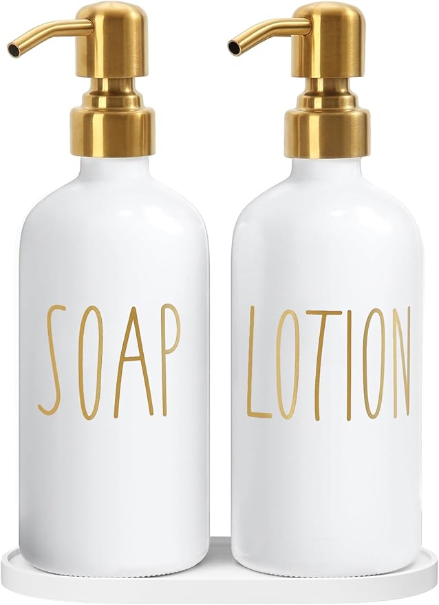 MOMEEMO Bathroom Soap Dispenser Set, Contains Lotion and Hand Soap Dispenser, Suitable for Bathroom Decor. (White)