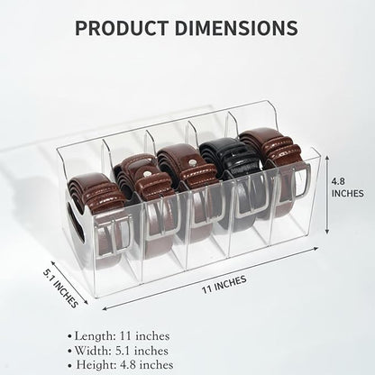 Belt Organizer 2-Pack，Belt storage Organizer for Closet with Removable Dividers - 5 Compartments & Handles Drawer Storage and Organizers for underwear, Socks, and Bow Ties Acrylic Belt Organizers