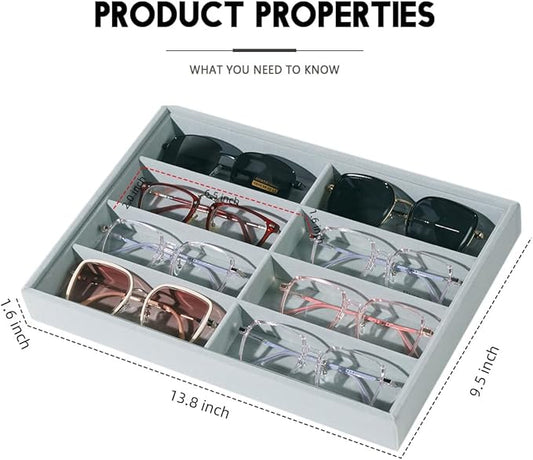 XHMQYC Glasses Holder Box Drawer Sunglass Organizer for Men Clear Wide Storage Case 8 Slots Multiple Reading Glasses Display, Gray Velvet