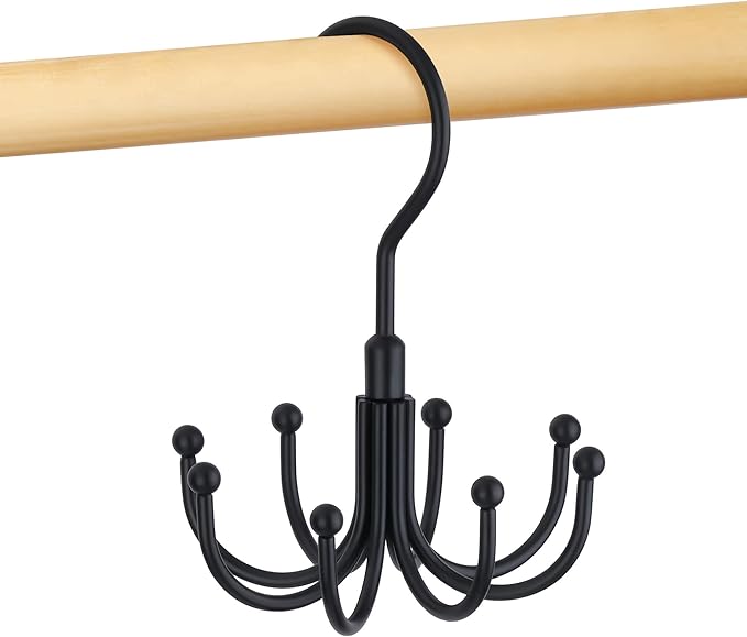 OMHOMETY Belt Hanger, Rotatable Belt Organizer for Closet, Accessories Rack, Space Saving Hanging Holder Storage Hook for Belt, Tie, Scarf, Purse, Bra, Tank Top, Black