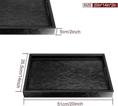 20 * 14 inches Leather Rectangle Serving Tray with Hole Handles,High-End Light Large Service Tray for Ottoman Tray, Tea, Food, Butler - Countertop, Kitchen,Family Dinner, Picnic (Black)