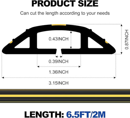 6.5Ft Cord Covers for Wires on Floor, 3-Channel Heavy Duty Floor Cord Cover with Anti-Slip Base & Yellow Warning Strips, Extension Cord Covers for Floor, Ideal for Home, Office, Outdoor Use